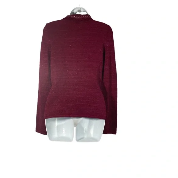 White House Black Market Cardigan Sweater Ruffle Chain Trim Hook And Eye Closure - Picture 6 of 8